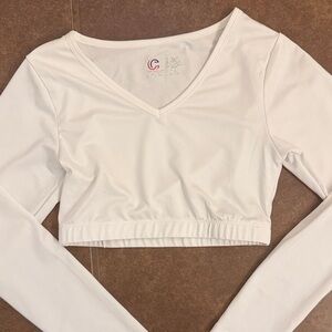 Capezio V-Neck White Long Sleeve Crop Top